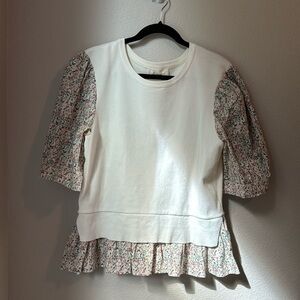 Anthropologie White Floral Blouse